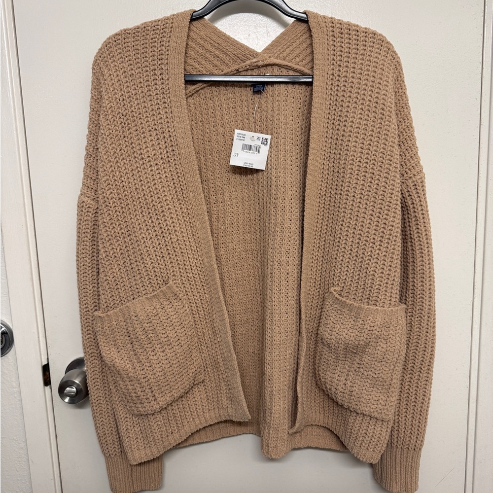 American Eagle Outfitters Chunky Knit Open-Front Cardigan in Tan Size Small